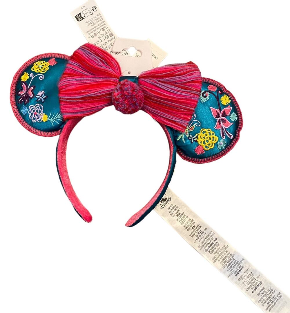 Disney Parks Encanto Minnie Mouse Ears Headband NWT Floral Embroidered Teal Pink